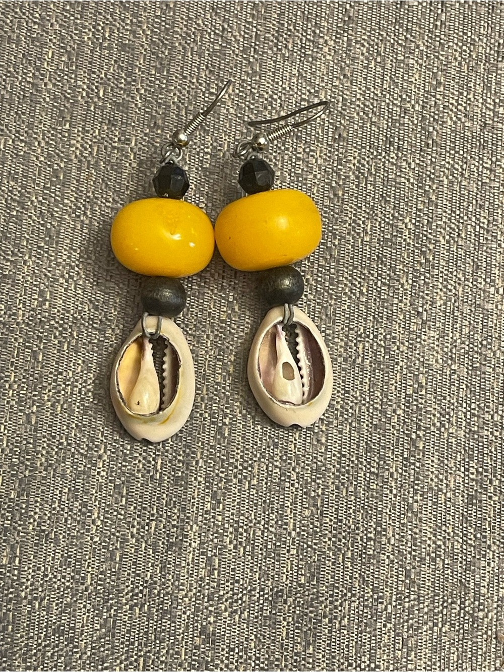 Handcrafted Yellow Dangle Shell Earrings - Picture 5 of 6